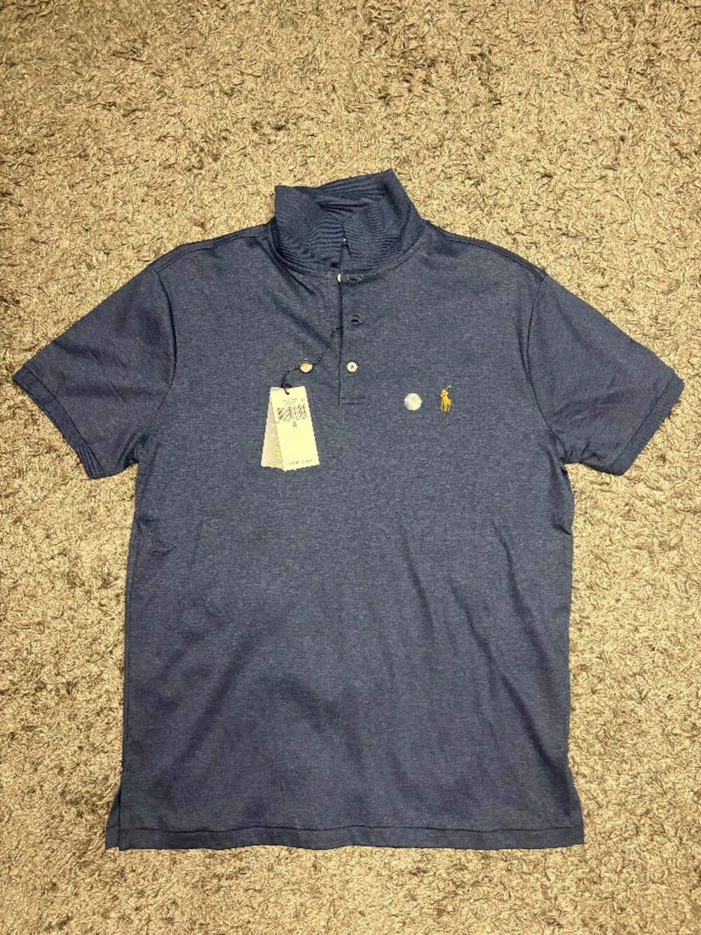 NWT Ralph Lauren Polo Shirt Men Large Blue Orange Pony Embroidered Short Sleeve